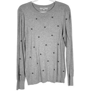 NWOT LOFT Embroidered "Christmas Tree" Crewneck Pullover Sweater, Large